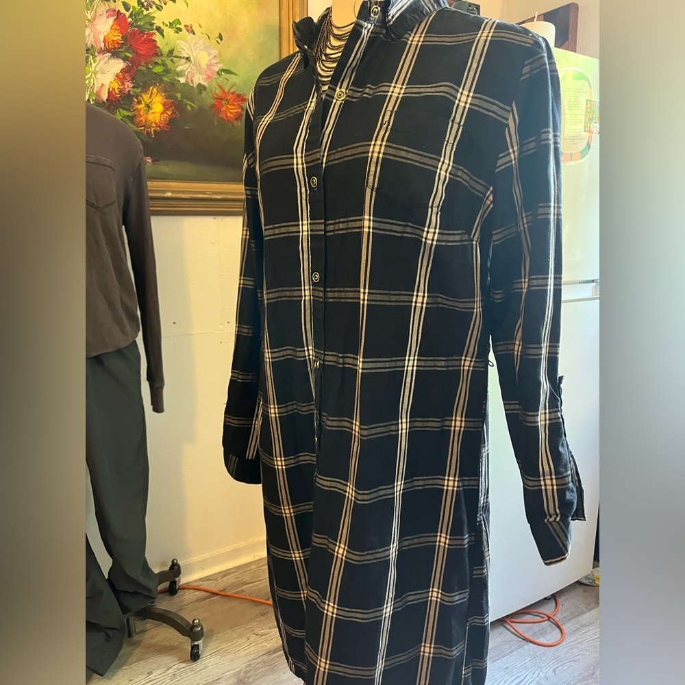 Laura Scott Black Plaid Long Sleeve COTTON Dress Large - Picture 4 of 12